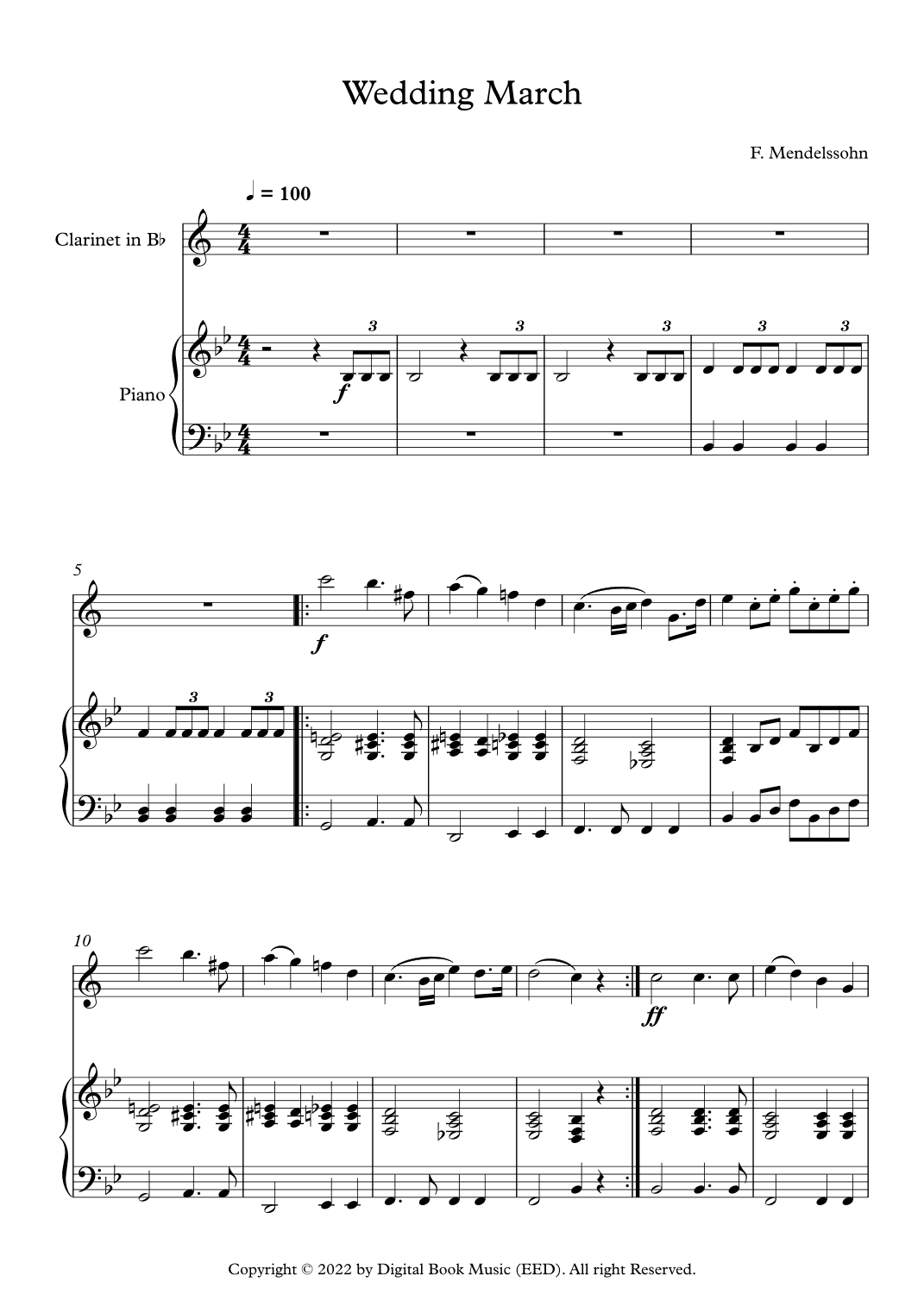 Wedding March - Felix Bartholdy Mendelssohn (Clarinet + Piano) (arr. Digital Book Music)