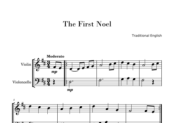 The First Noel (Easy Violin and Cello Duo) (arr. Gisele Sant'Ana)