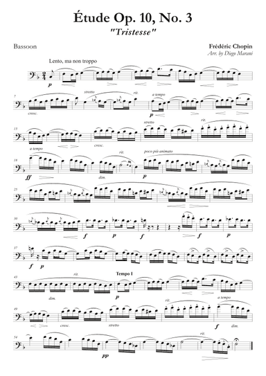 Etude Op. 10, No. 3 for Bassoon and Piano (arr. Diego Marani)