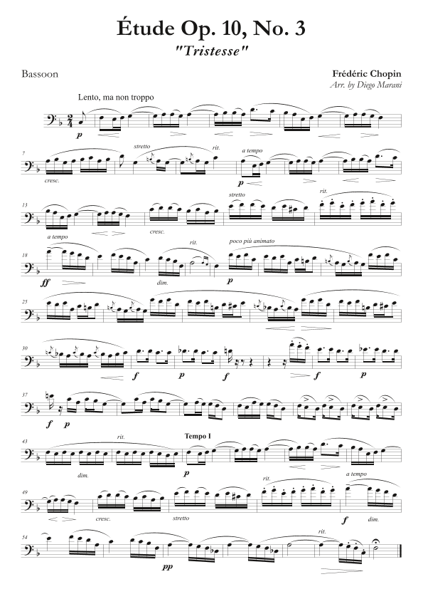 Etude Op. 10, No. 3 for Bassoon and Piano (arr. Diego Marani)