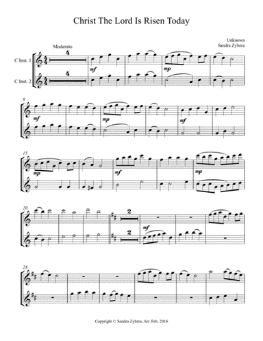Christ The Lord Is Risen Today (treble C instrument duet, parts only) (arr. Sandra Zylstra)