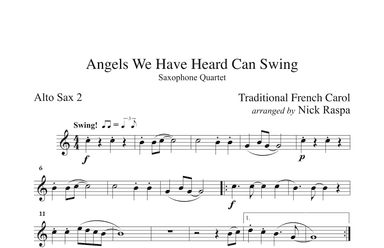 Angels We Have Heard Can Swing (easy sax quartet AATB) Alto Sax 2 part (arr. Nick Raspa)