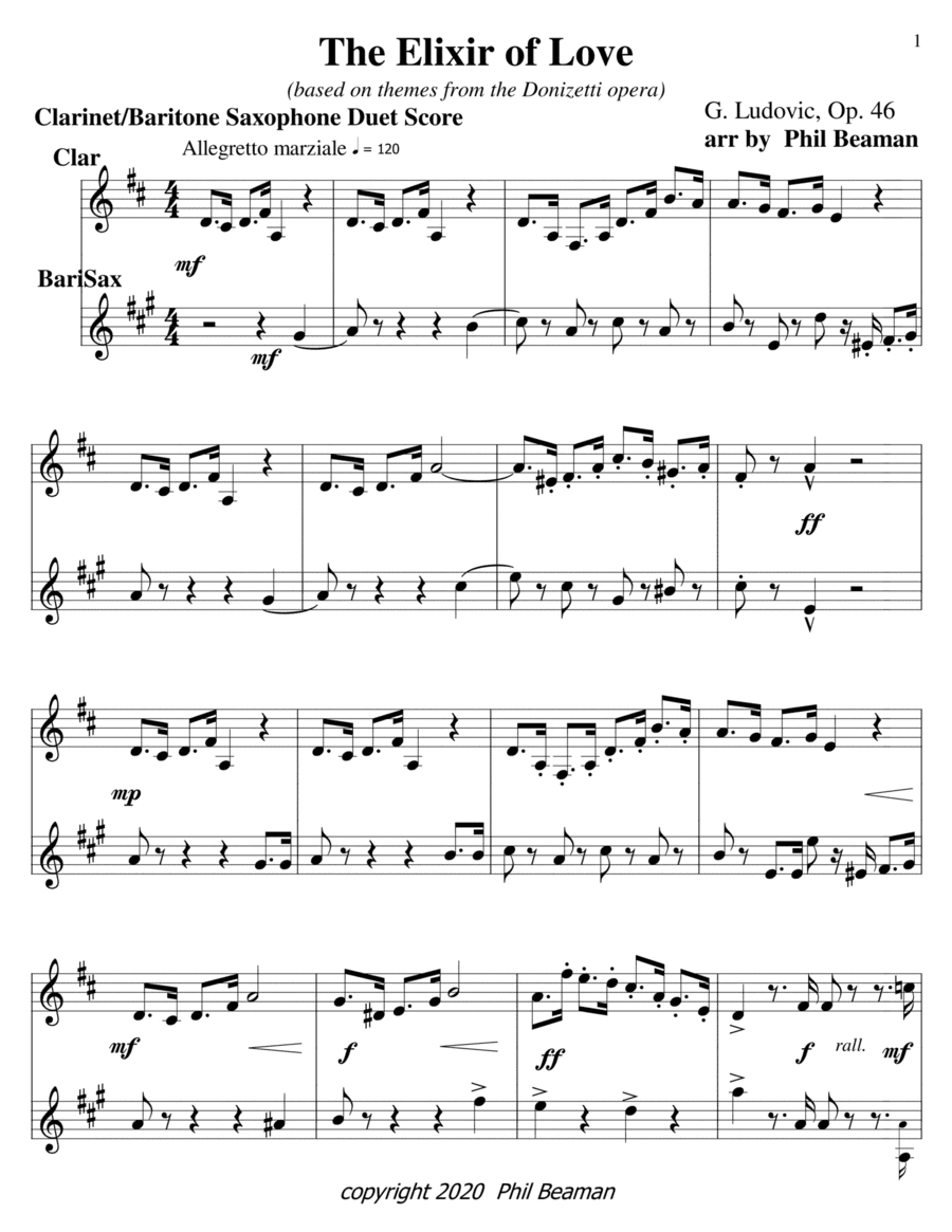 The Elixir of Love-clarinet-bari sax duet (arr. Phil Beaman)