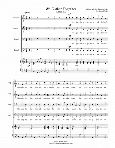 We Gather Together (The Thanksgiving Hymn) - for TTBB choir with piano accompaniment (arr. Samuel Stokes)