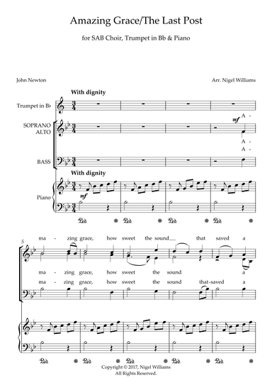 Amazing Grace, with The Last Post, for SAB choir, piano, trumpet in Bb (arr. Nigel Williams)