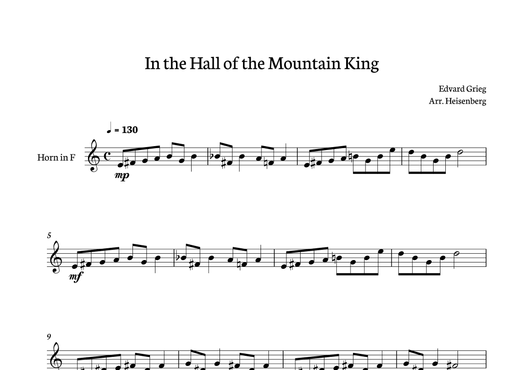 In The Hall of The Mountain King for Horn (arr. Heisenberg)