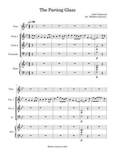 The Parting Glass - Violin, Piano, Cello and Voice (arr. Matthew Saayman)