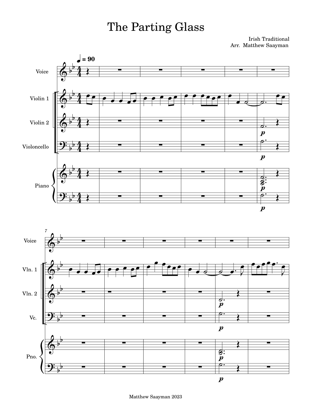 The Parting Glass - Violin, Piano, Cello and Voice (arr. Matthew Saayman)