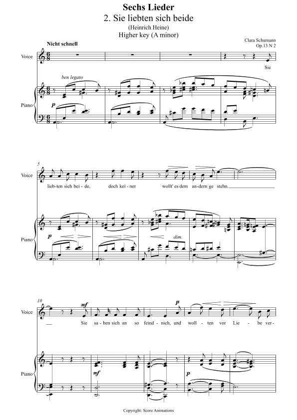 Sie liebten sich beide Op 13 N2 in A minor (Higher key) (arr. Score Animations)