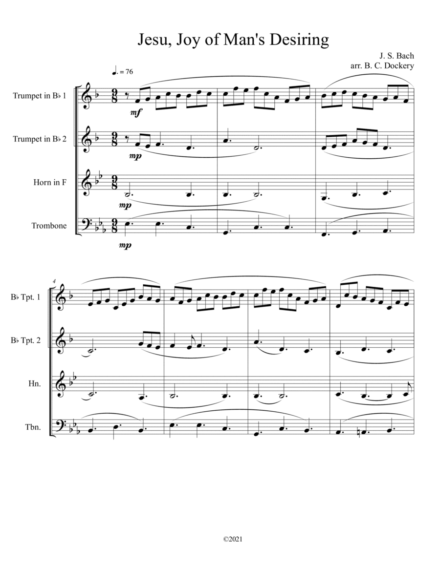 Jesu, Joy of Man's Desiring (Brass Quartet) (arr. B. C. Dockery)