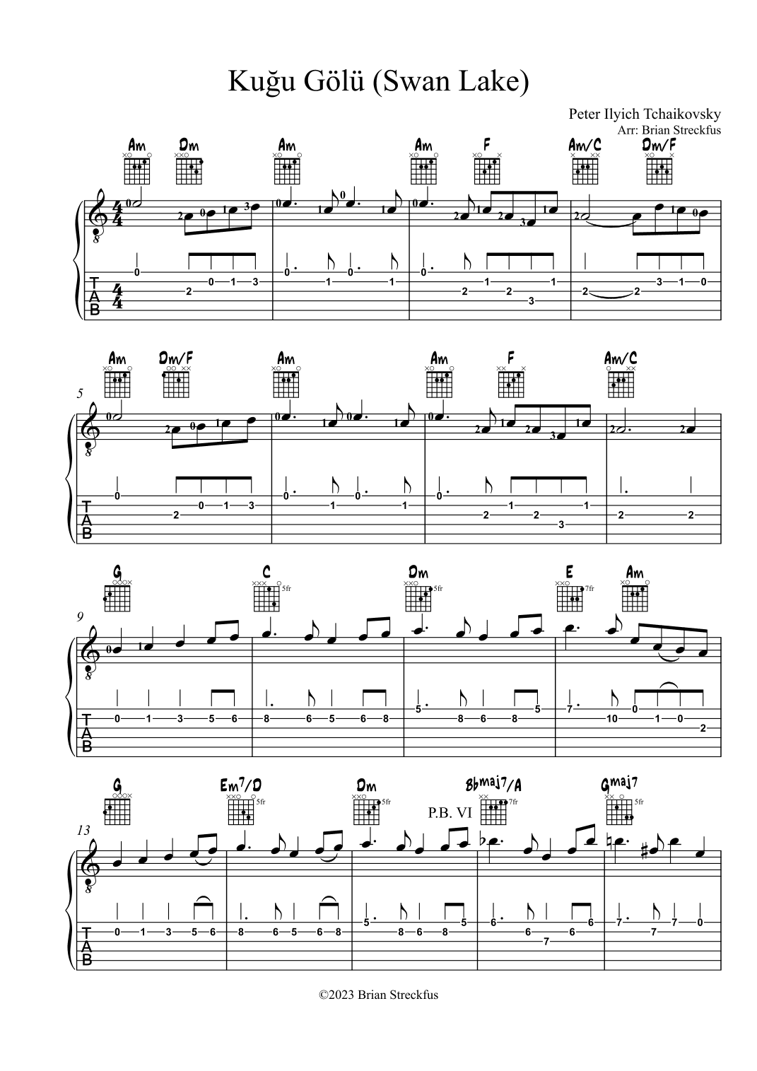Swan Lake (Kugu Gölü) - Op 20 EXCERPT (arranged for guitar) (arr. Brian Streckfus)
