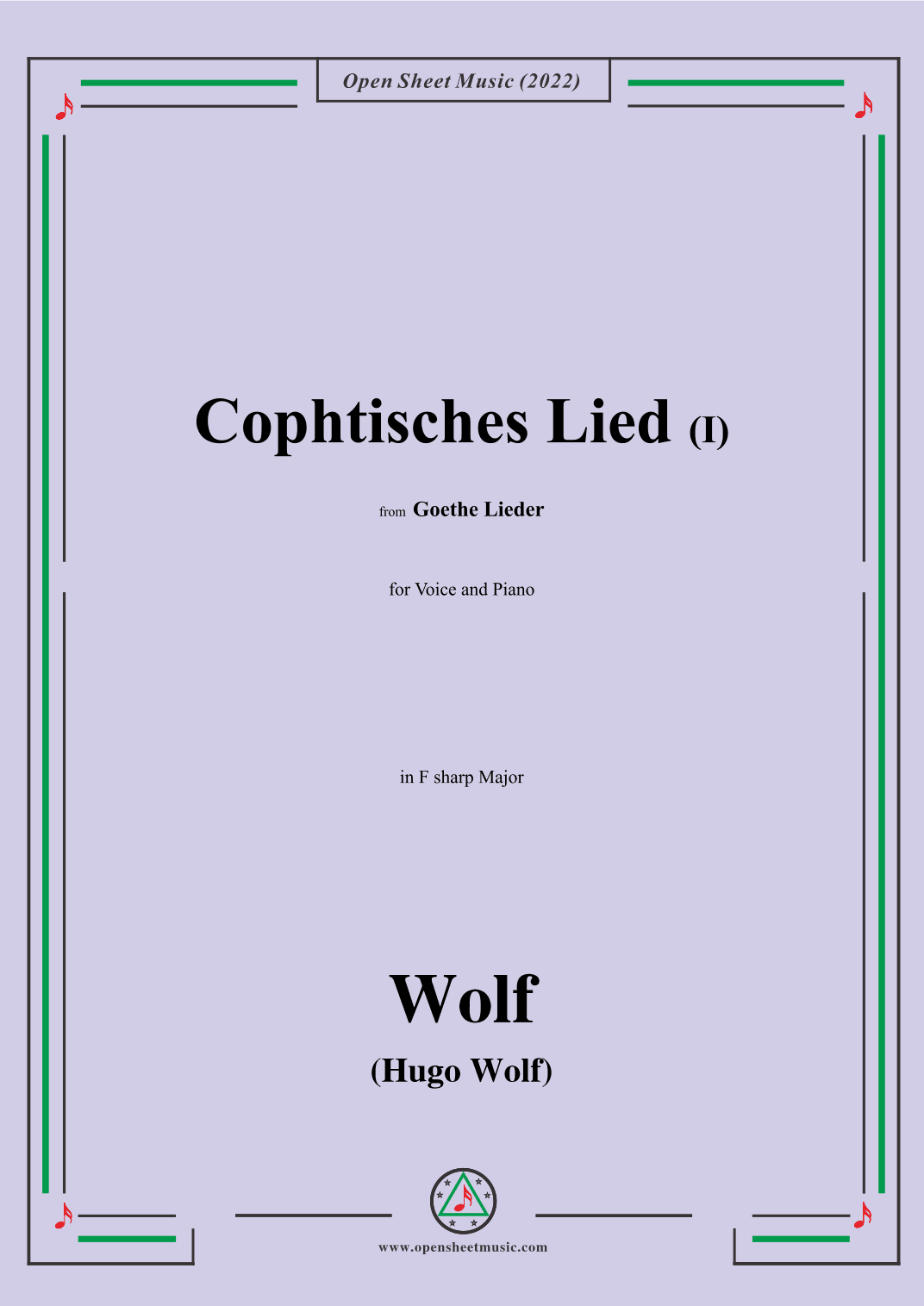 Wolf-Cophtisches Lied I,in F sharp Major,IHW10 No.14 (arr. OSM Press)