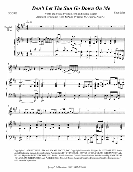 Don't Let The Sun Go Down On Me (arr. James M. Guthrie, ASCAP)