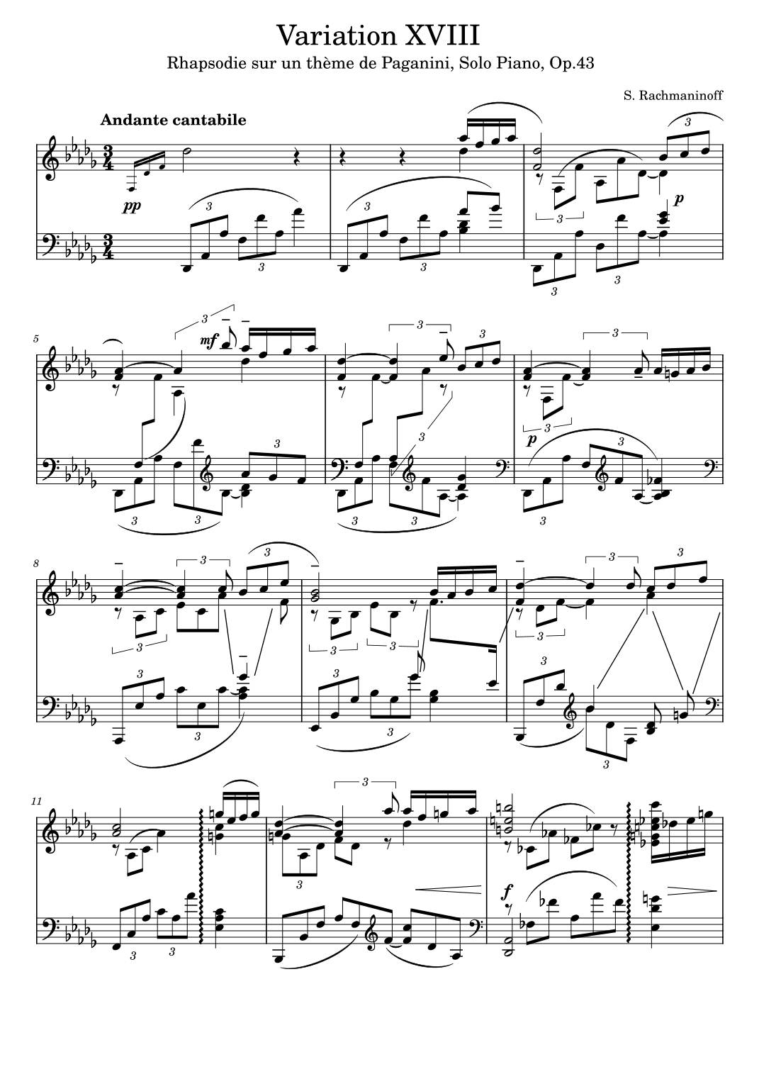 Rachmaninoff - Rhapsody on a theme of Paganini, Variation 18, Solo Piano, Op.43 (arr. poon)