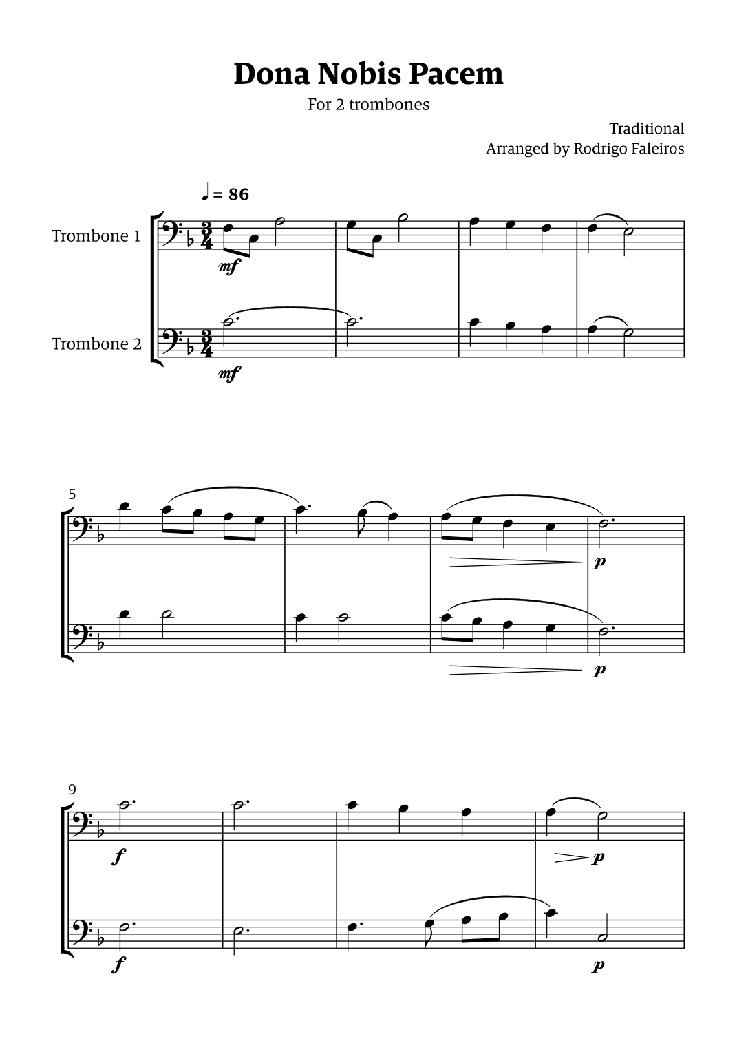 Dona Nobis Pacem - for 2 trombones (arr. Rodrigo Faleiros)