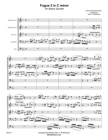 FUGUE #2 IN C MINOR (J.S. Bach) for BRASS QUINTET (arr. Glen Poehlmann)