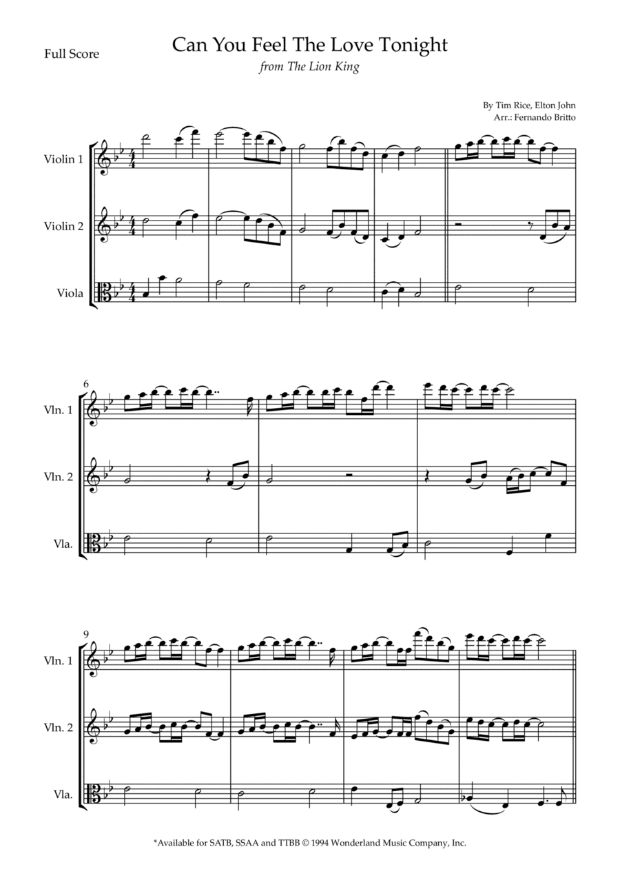 Can You Feel The Love Tonight (arr. Fernando Britto)