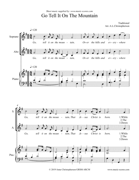 Go Tell it on the Mountain - SA Voice and Piano (arr. Anne L Christopherson GRSM ARCM)