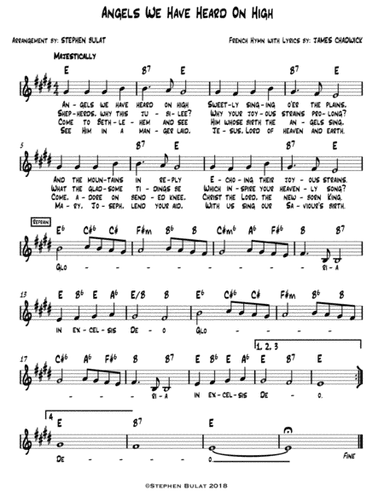 Angels We Have Heard On High - Lead sheet (melody, lyrics & chords) in key of E (arr. Stephen Bulat)