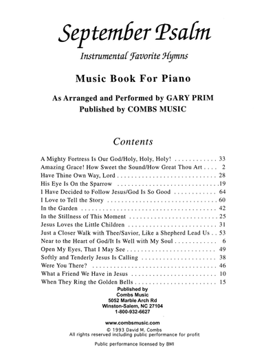 September Psalm - Instrumental Favorite Hymns - Music Book for Piano (arr. Gary Prim)