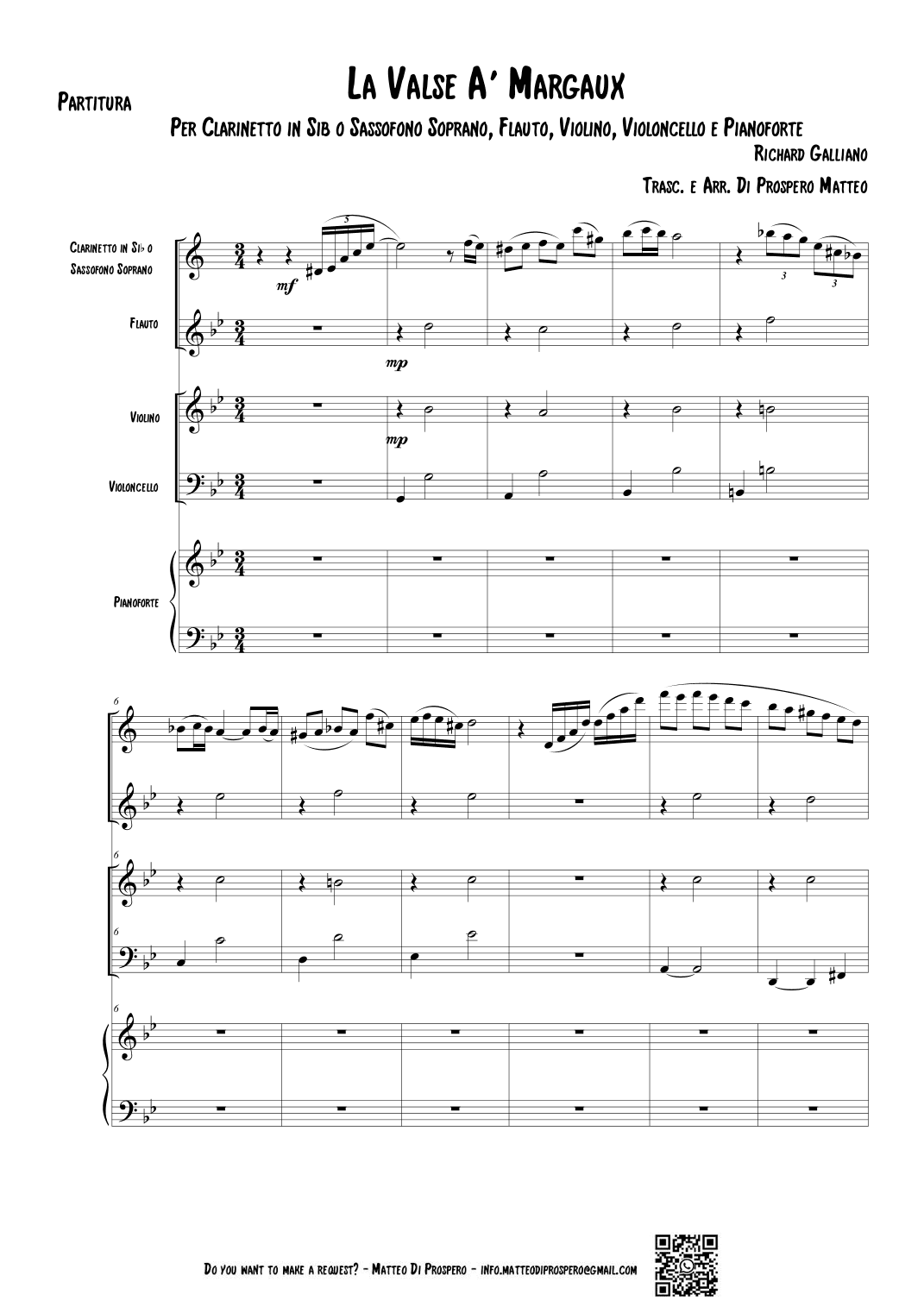 (R. Galliano) La Valse à Margaux per Ensemble (leggi descrizione) (arr. Matteo Di Prospero)