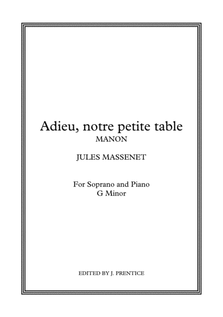 Adieu, mon petite table - Manon (G Minor) (arr. Jonathan Prentice)