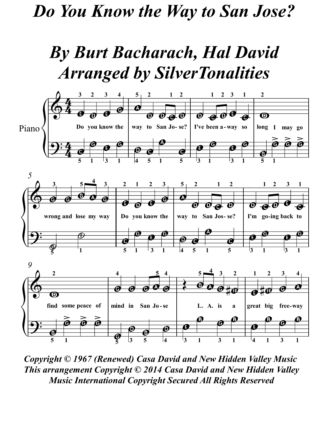 Do You Know The Way To San Jose (arr. SilverTonalities)