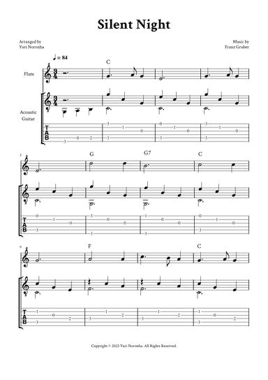 Silent Night - For Flute and Acoustic Guitar Duet (with TAB and Chords) (arr. Yuri Noronha)