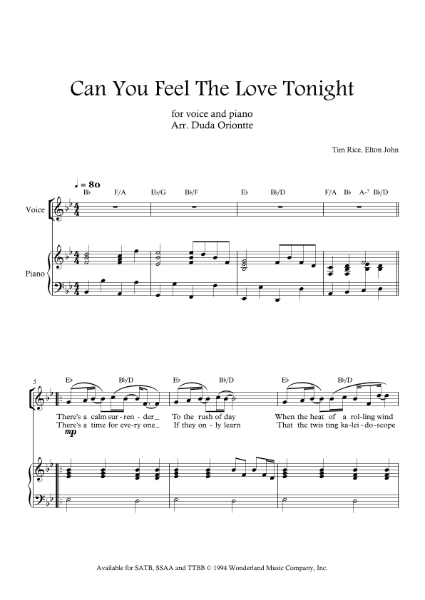 Can You Feel The Love Tonight (arr. Duda Oriontte)