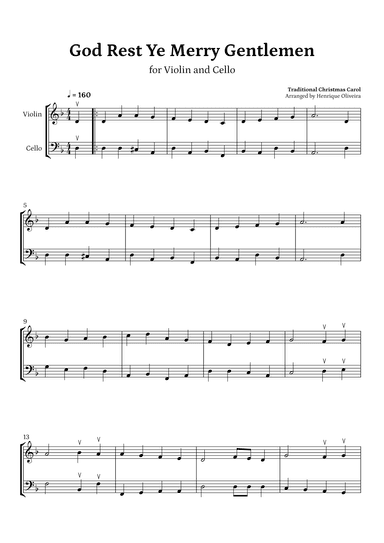 God Rest Ye Merry Gentlemen (Violin and Cello) - Beginner Level (arr. Henrique Oliveira)