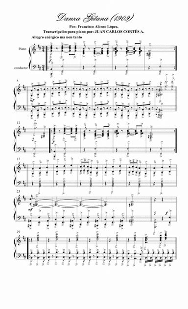 Danza gitana (1909) por Francisco Alonso para Piano Solo (arr. Juan Carlos Cortés Aguirre)