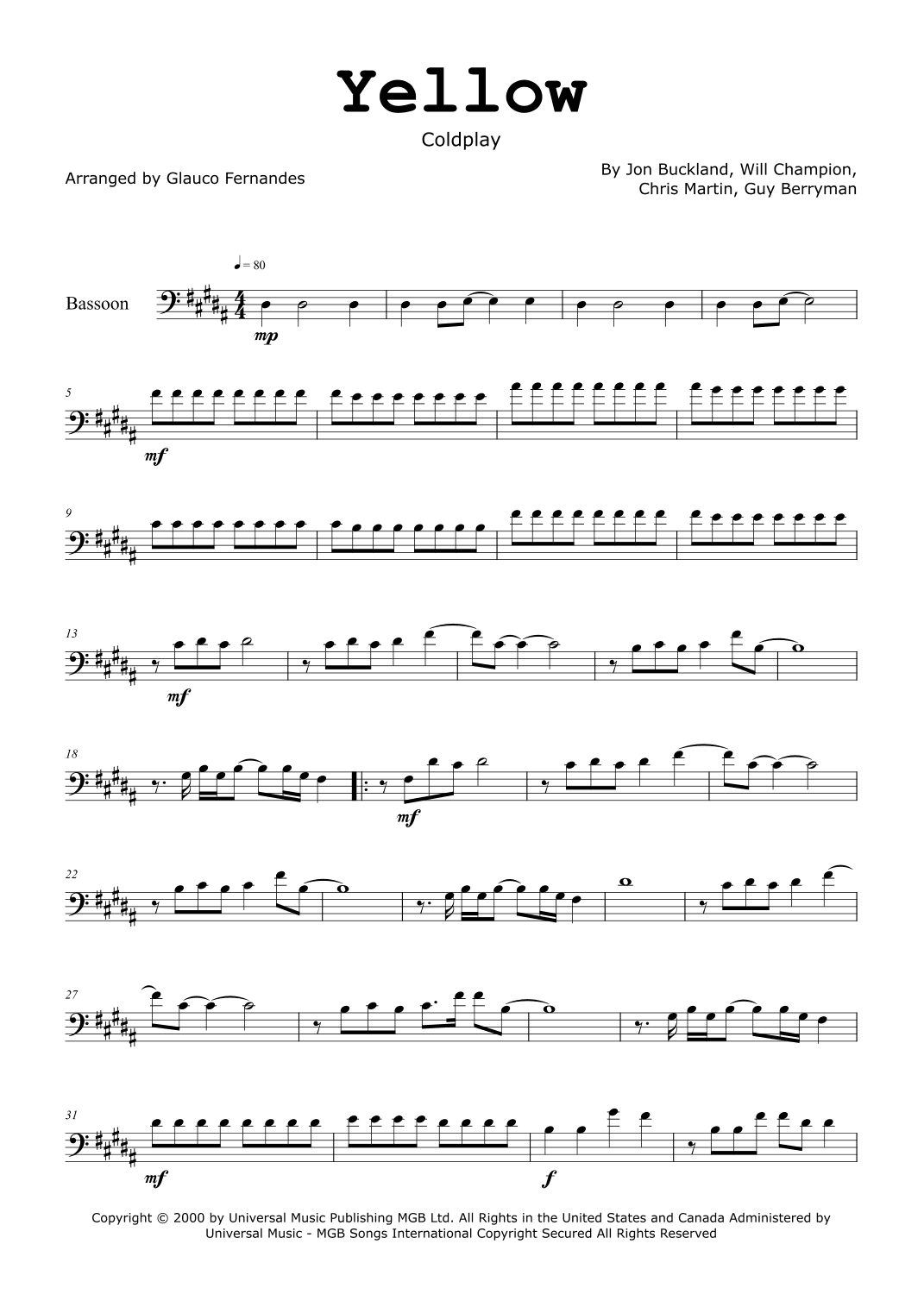 Yellow (arr. Glauco Fernandes)