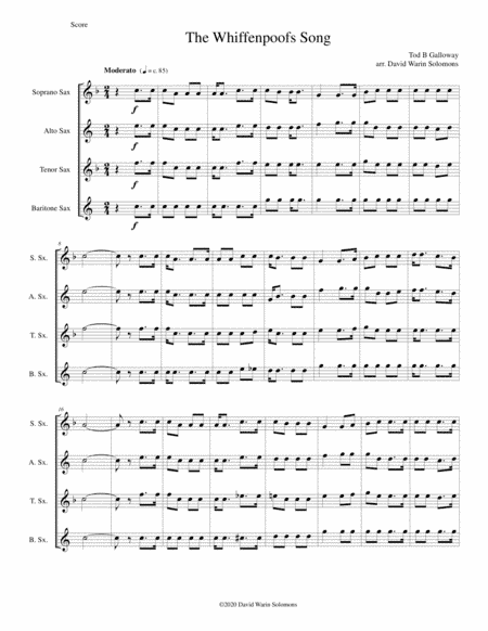 The Whiffenpoofs song arranged for saxophone quartet (arr. David Warin Solomons)