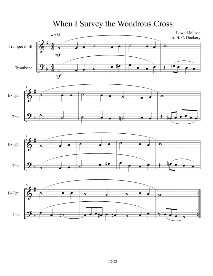 When I Survey the Wondrous Cross (Trumpet and Trombone Duet) (arr. B. C. Dockery)