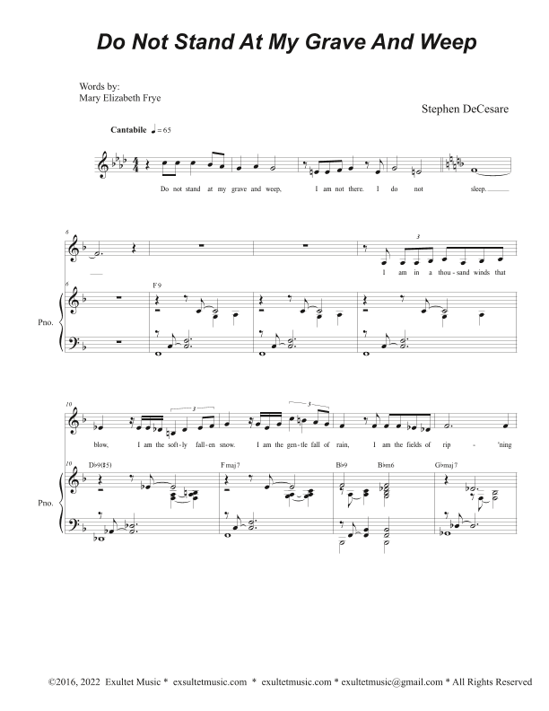 Do Not Stand At My Grave And Weep (Vocal solo - Medium Key)