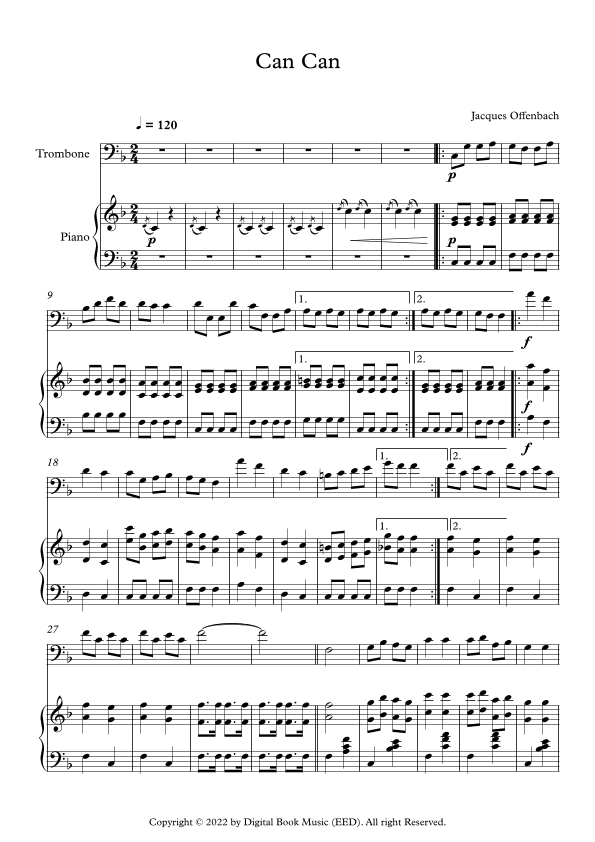 Can Can - Jacques Offenbach (Trombone + Piano) (arr. Digital Book Music)