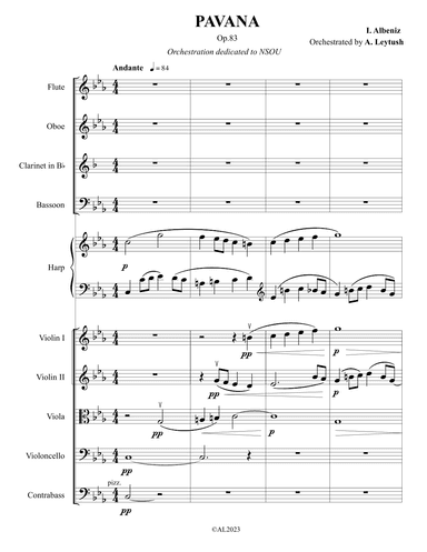I. Albeniz  - PAVANA,  Op. 83,  Orchestrated by A. Leytush - Score Only