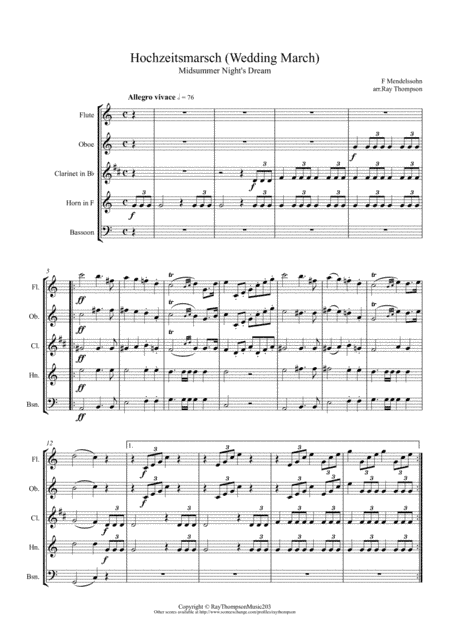 Mendelssohn: Incidental Music from A Midsummer Night's Dream Op.61.9.Hochzeitsmarsch -Wedding March (arr. Ray Thompson)