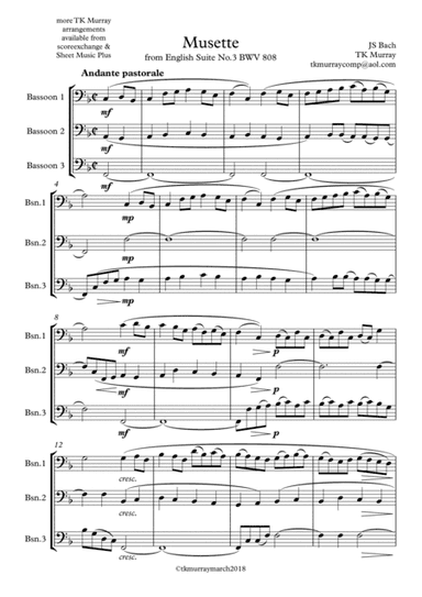 Bach - Musette - 3 Bassoons, Bassoon Trio, Bassoon Group (arr. Tim TK Murray)