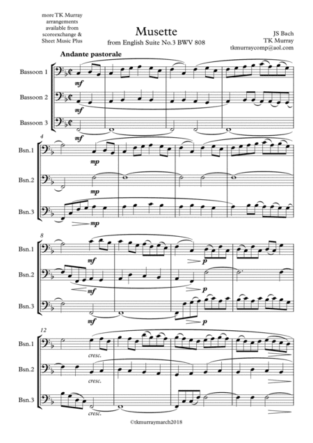 Bach - Musette - 3 Bassoons, Bassoon Trio, Bassoon Group (arr. Tim TK Murray)
