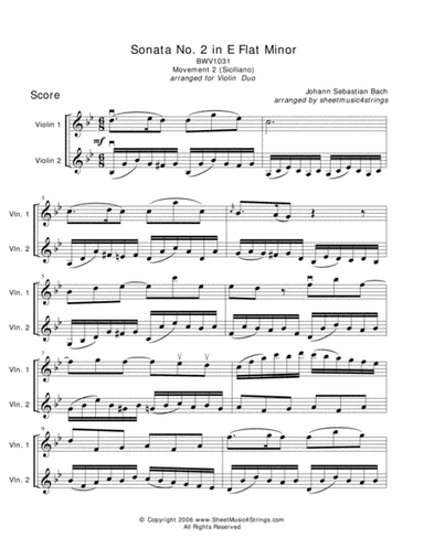 Bach, J.S. - Siciliano for Two Violins (arr. Linda M. Scott)