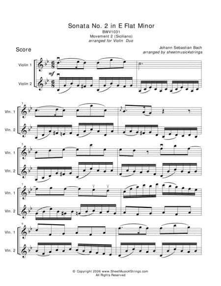 Bach, J.S. - Siciliano for Two Violins (arr. Linda M. Scott)
