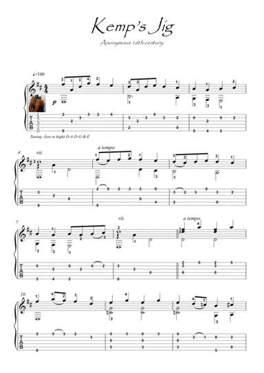 Kemp's Jig renaissance Guitar (arr. PianoSheetNow)