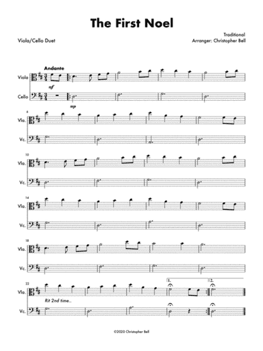First Noel - Easy Viola/Cello Duet (arr. Christopher Bell)