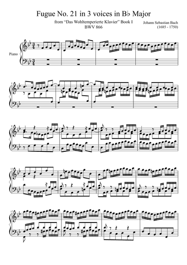 Fugue No. 21 BWV 866 in Bb Major (arr. Zachary Corbett)