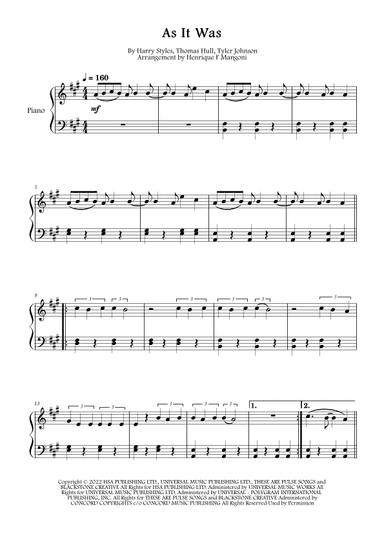 As It Was (arr. Henrique F Mangoni)