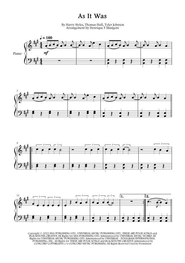 As It Was (arr. Henrique F Mangoni)
