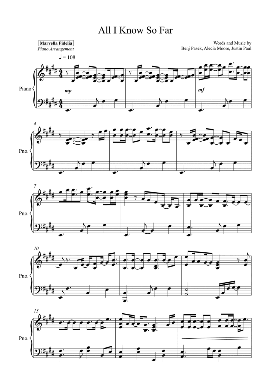 All I Know So Far (arr. Marvella Fidelia)