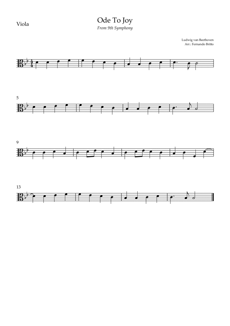 Ode To Joy (from Beethoven's 9th Symphony) for Viola Solo (arr. Fernando Britto)
