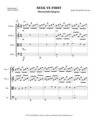 SEEK YE FIRST Maranatha Singers - Strings Quartet/Orchestra - Score + Set of Parts (arr. David Puc N)